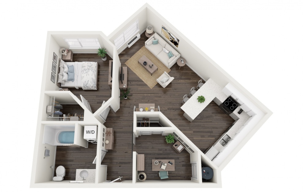 Baker A - 1 bedroom floorplan layout with 1 bath and 770 to 792 square feet.